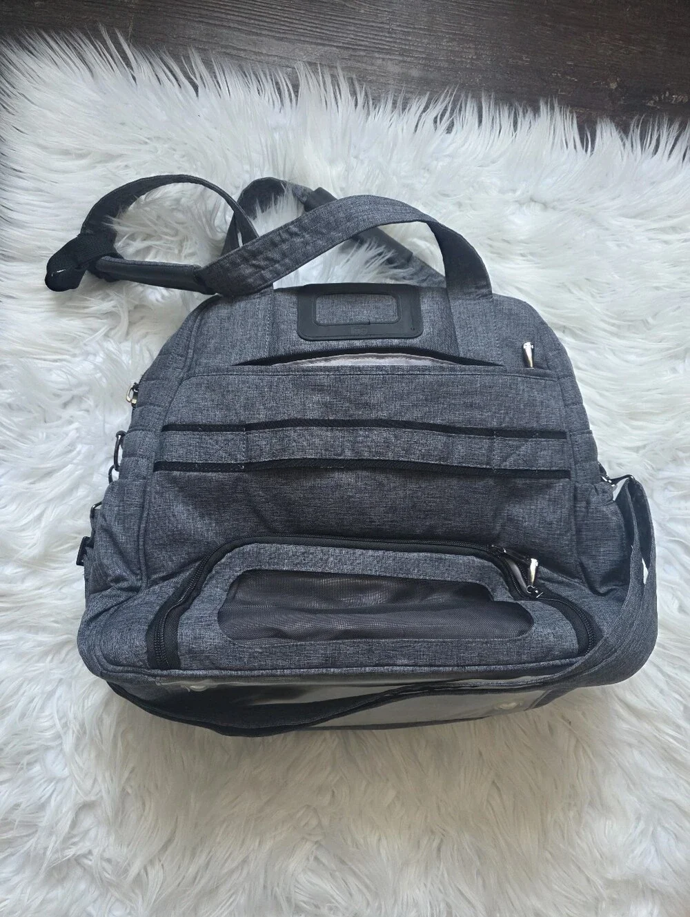 lug Gray Quilted Messenger Tote with Front Pockets